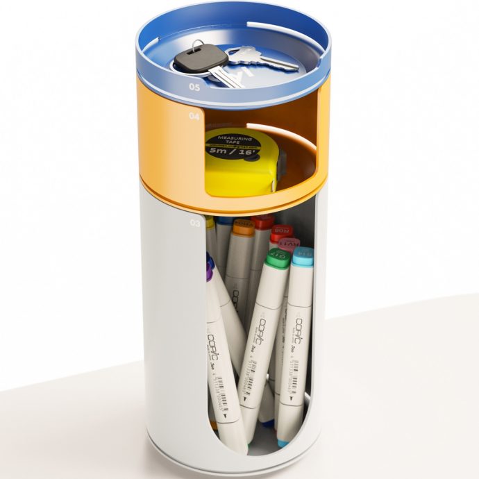 This stackable desk organizer lets you build a tower for your tools and trinkets