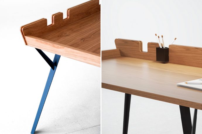 This wooden desk embraces minimalism through a simple build and removable storage space