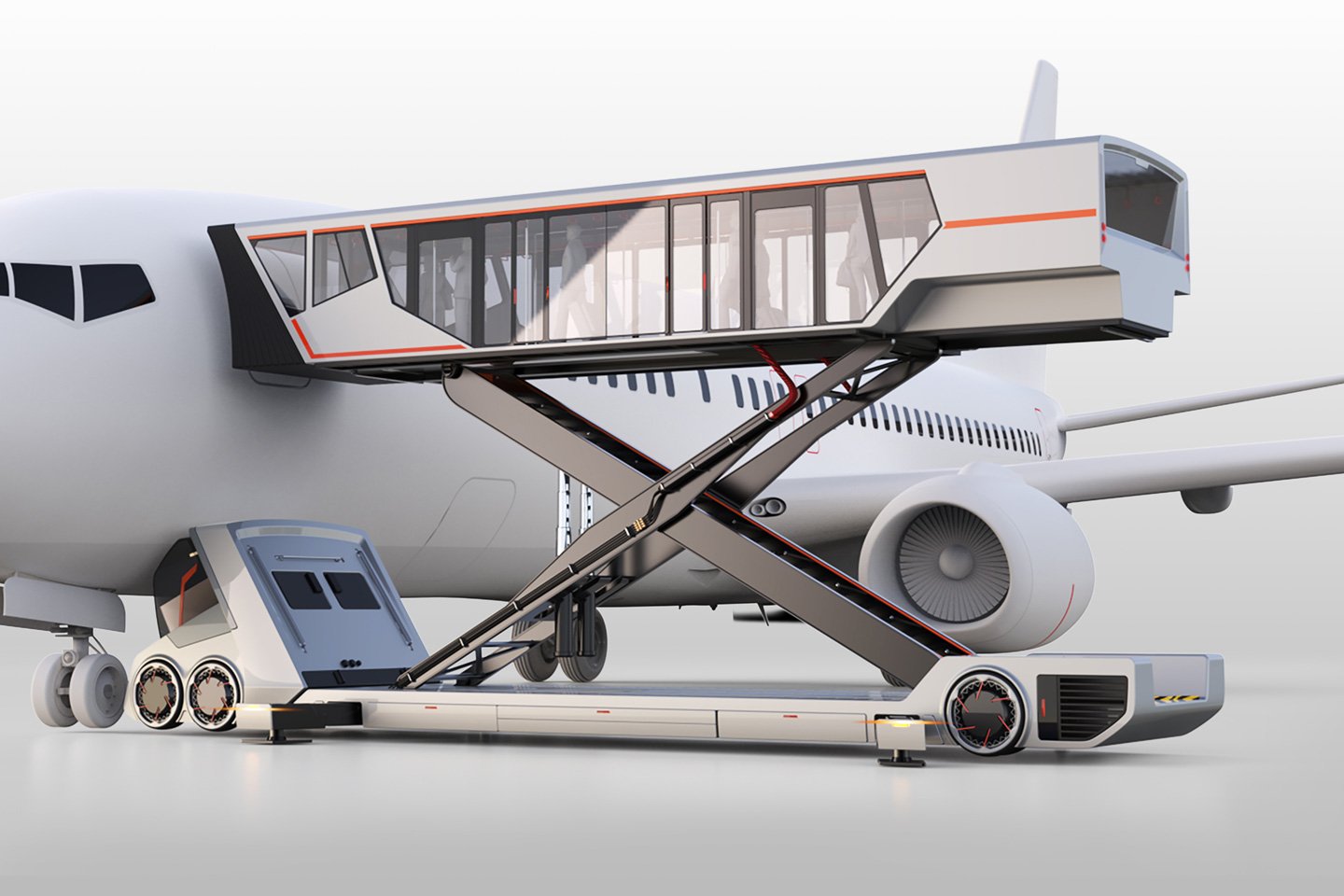 This hydraulic bus lifts its entire cabin upwards to let passengers directly enter their flight - Yanko Design