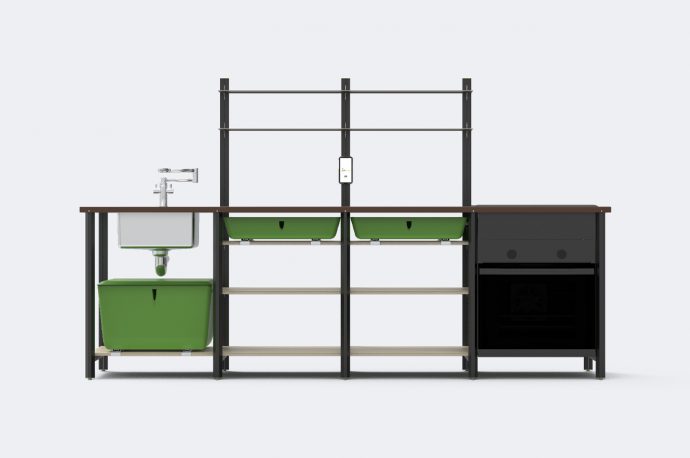 This IKEA-inspired modular kitchen system is designed for digital nomads