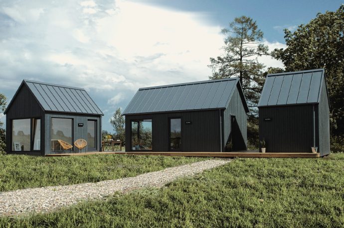This series of tiny prefabricated structures includes a home, remote office, and sauna