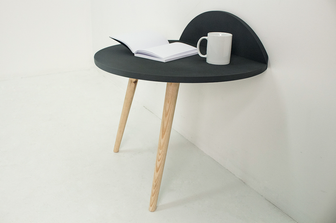 InsTable Side Table only comes with two legs but can be kept upright