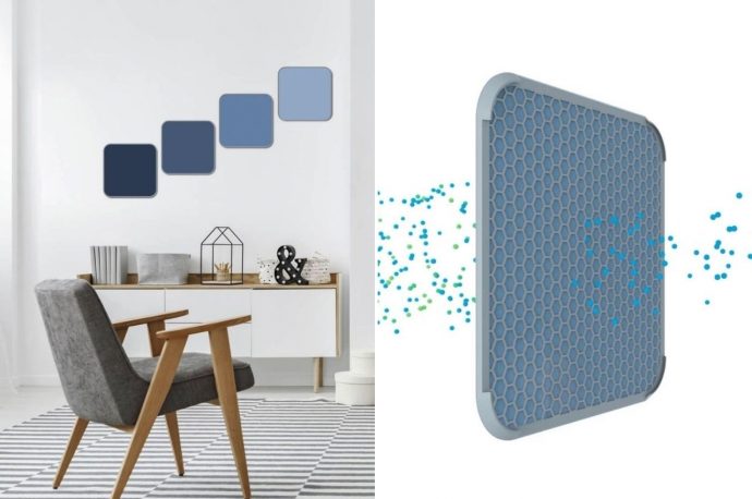 Air purifying tiles hanging on the walls make sure you’re breathing healthy, indoor air