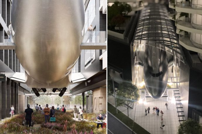 Decommissioned Boeing 747 reincarnates as suspended office space for Seattle complex