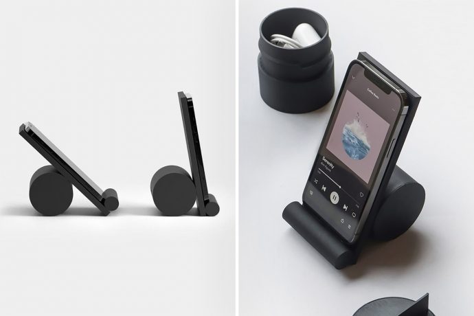This adjustable phone stand’s Memphis-inspired design even has space for storing a charging cable