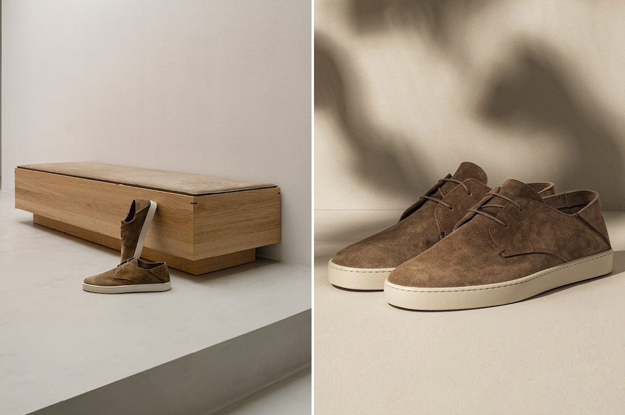 #Norm Architects and KOIO design complementing minimalist shoes and oak bench