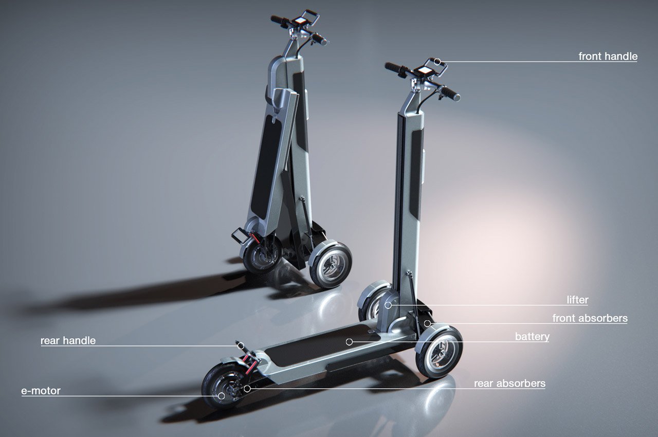 #This highly functional kick scooter folds down conveniently with the push of a button
