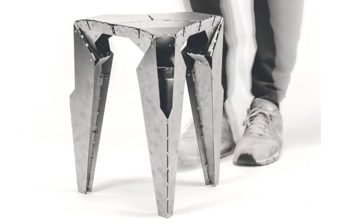 This laser-cut steel stool looks like a parked spaceship from a sci-fi film