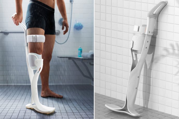 This modular prosthetic shower leg facilitates easy cleaning of residue limb