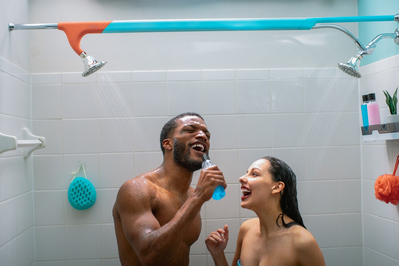 Absolutely genius bathroom attachment gives you TWO showerheads so you can shower with your partner
