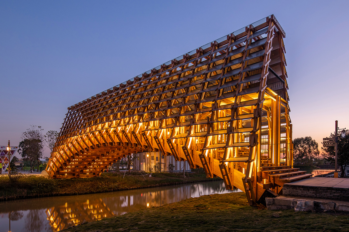#Unique bridge explores a complex structure made from individual pieces of timber wood