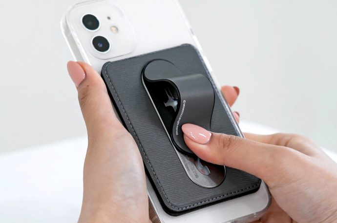 Magcardgrip is a MagSafe-compatible wallet, grip, and stand in a super-slim profile
