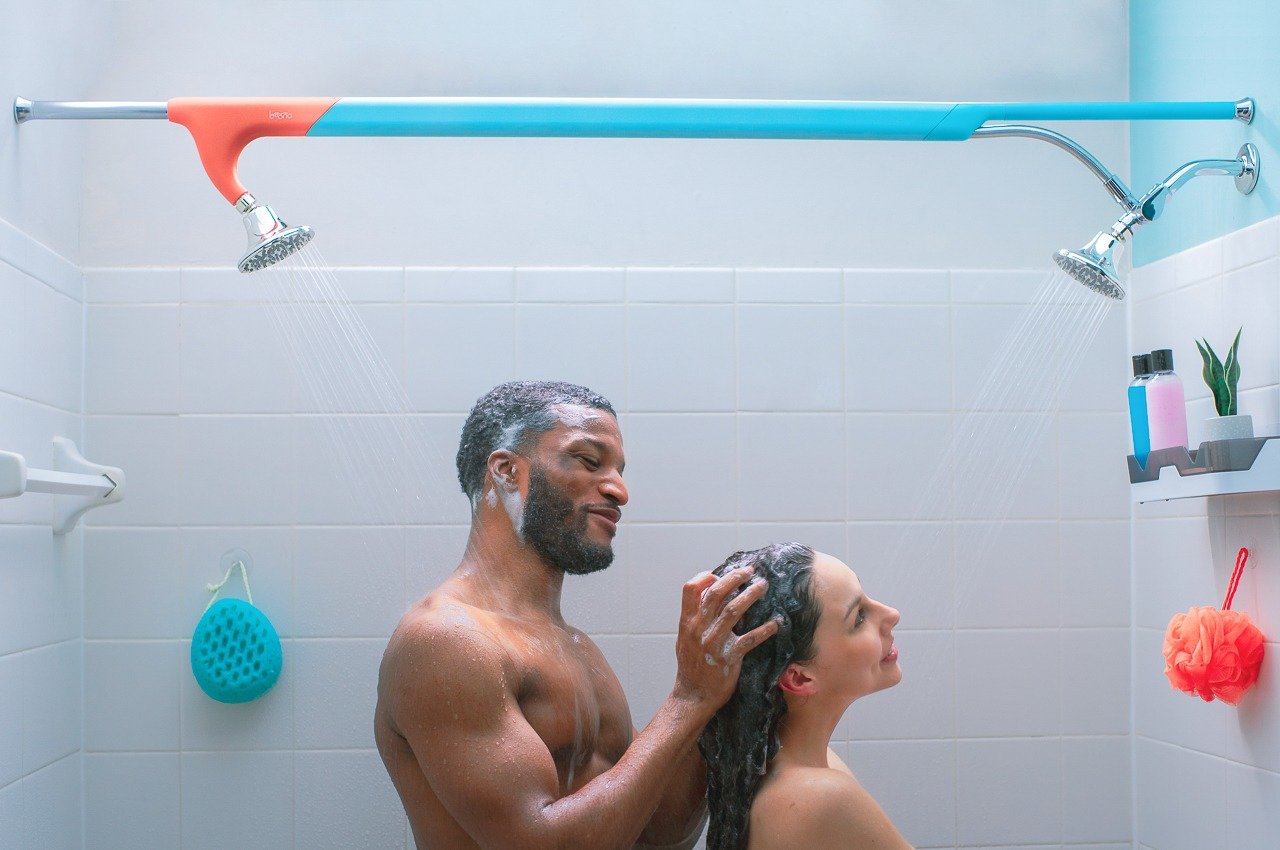 Absolutely genius bathroom attachment gives you TWO showerheads so you can shower with your partner