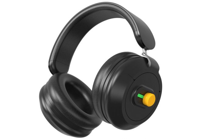 These headphones are controlled with twist or slide of a tactile push button