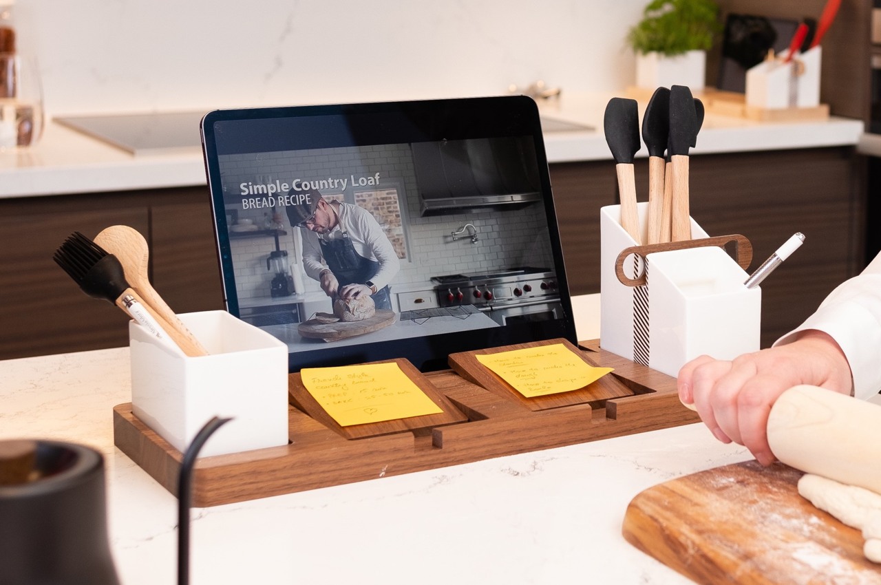 #This clever iPad tray and organizer turns your messy kitchen into a smart kitchen