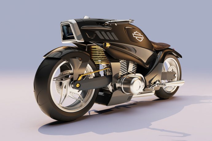 The Harley-Davidson Street Fighter concept brings streamlined car-like proportions to motorbike design