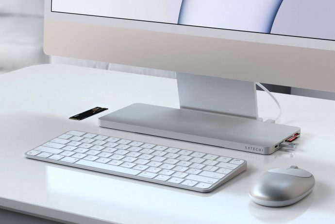 The Satechi Slim Dock sits perfectly on your Apple iMac’s base, giving you extra storage and ports