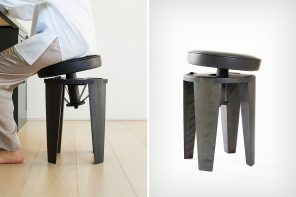 Quirky stool with a tensile suspended seat gives you the effect of a bouncing cushion!