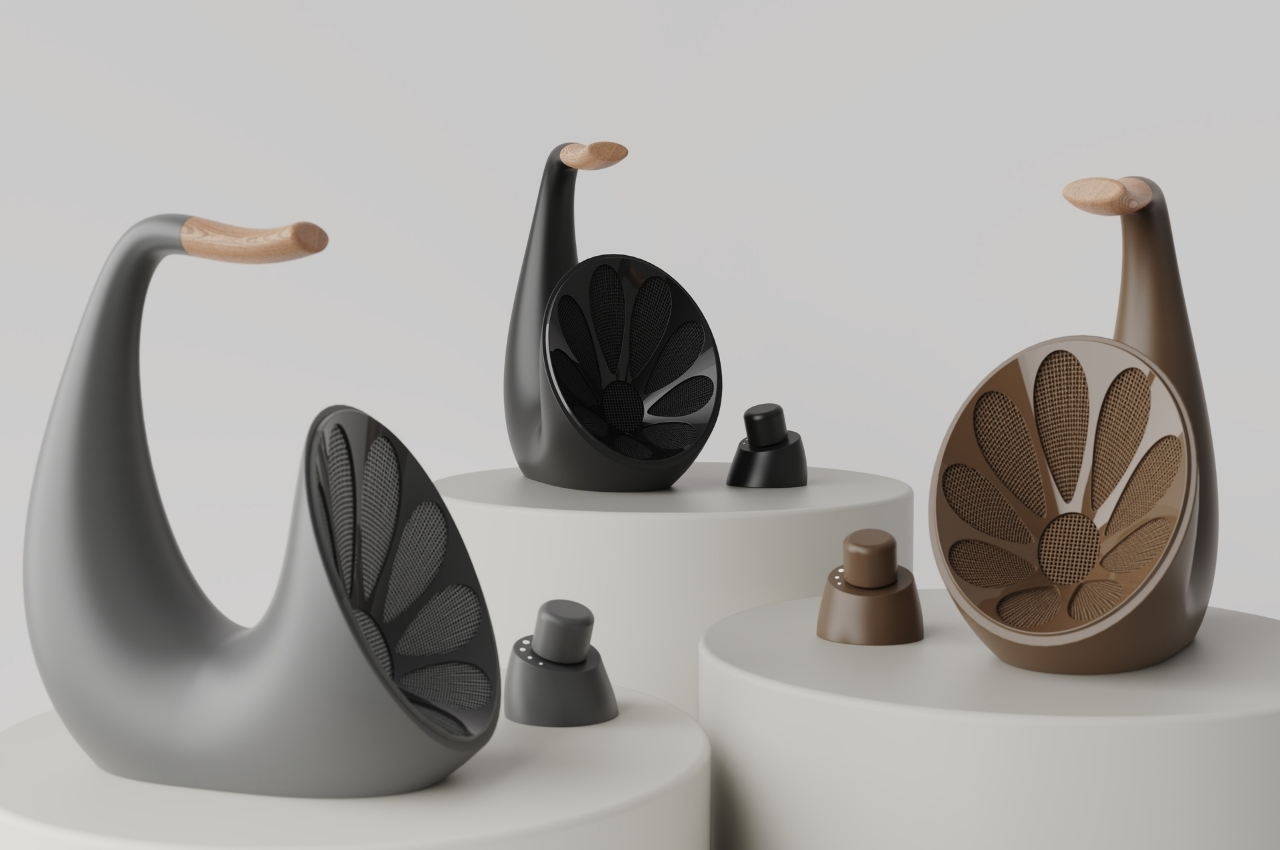 #Concept speaker with gramophone design can play music from your headphones