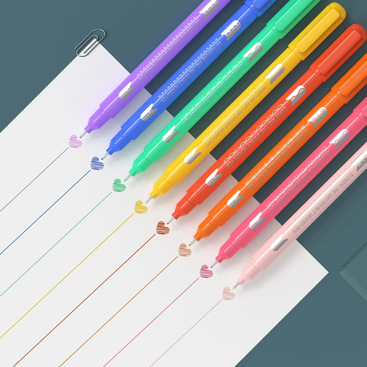 10 Colors Curve Highlighter Pens Set, 10 Different Shapes Dual Tip
