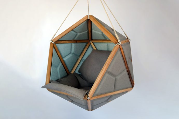 Sustainably made geometric hanging chair gives you a peaceful zen zone within your home or office