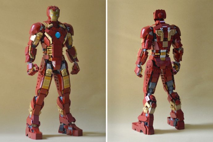Custom LEGO Iron Man figurine comes with movable arms and legs, and even a glowing arc reactor!
