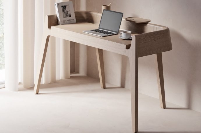 This beautiful wooden desk has subtle ways for you to organize your things