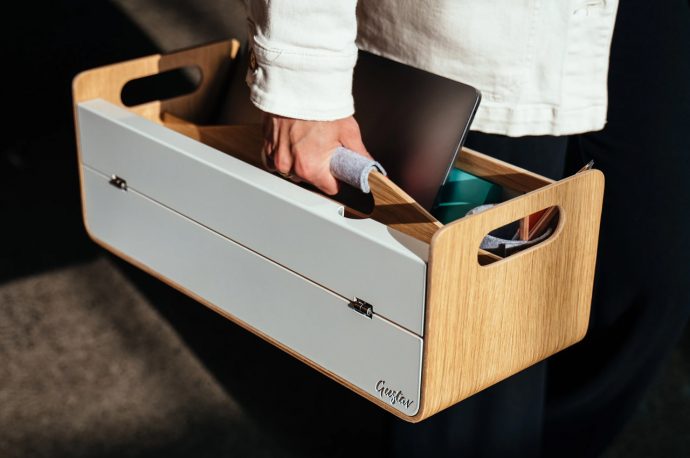 This carry along desk caddy for flexible work environment is just what I need