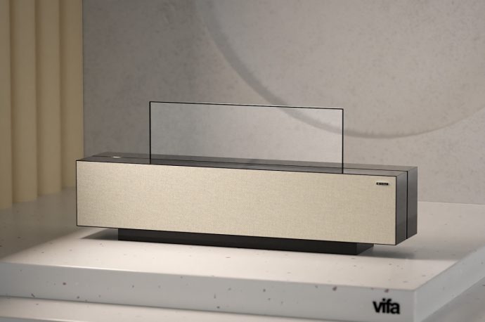 This transparent rollable TV divides your living space and unifies your family
