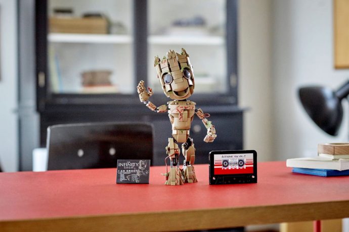 LEGO’s I Am Groot figure comes with repositionable limbs and even its own LEGO mixtape cassette!