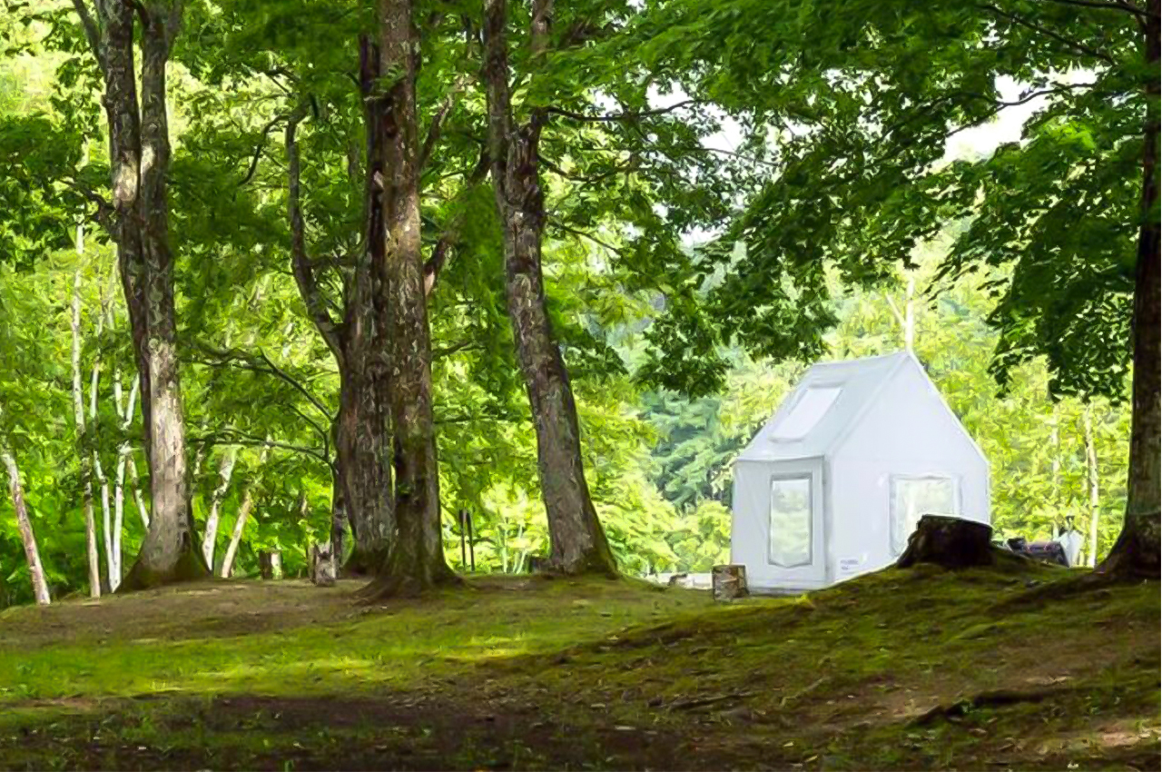 This house-shaped inflatable tent sets up in a few minutes
