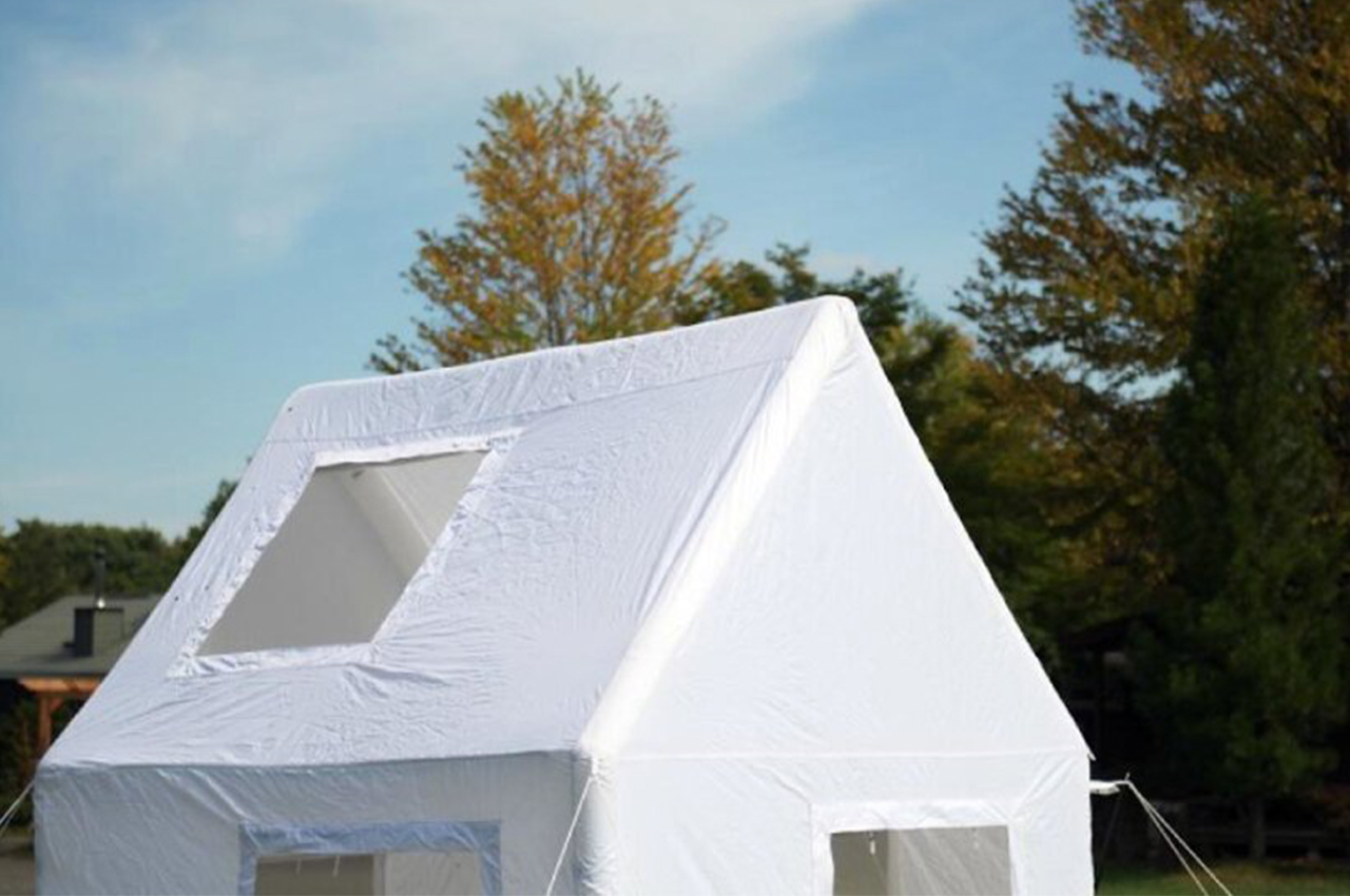 This house-shaped inflatable tent sets up in a few minutes