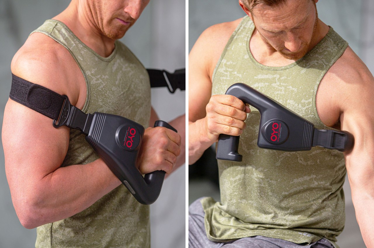 #2-in-1 massage gun offers a unique belt-based ‘lateral’ massage to relieve stress