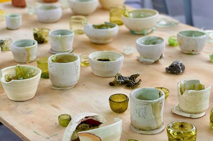 These elegant colored glass pieces are actually dyed using crushed stones