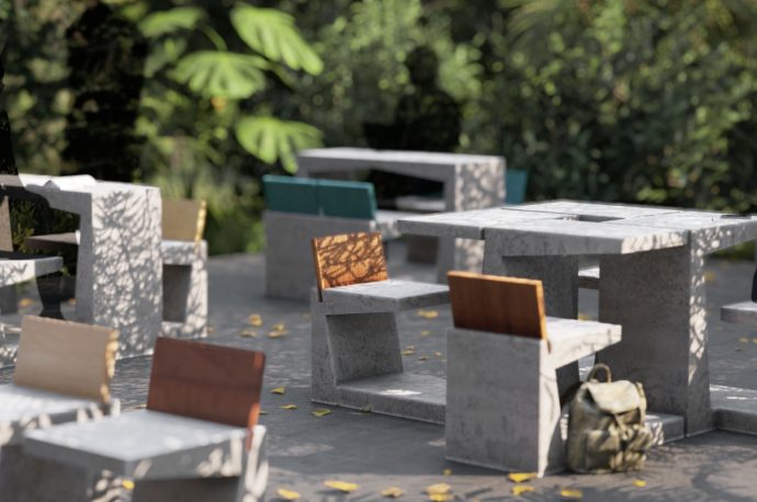 This concrete chair and table pair have their own charm despite their brutalist aesthetic