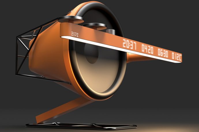 This desktop speaker concept embraces an uncommon industrial aesthetic
