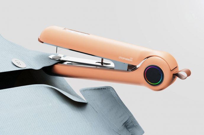 This handheld sewing machine changes thread color to match fabric for those unexpected button stitching tasks