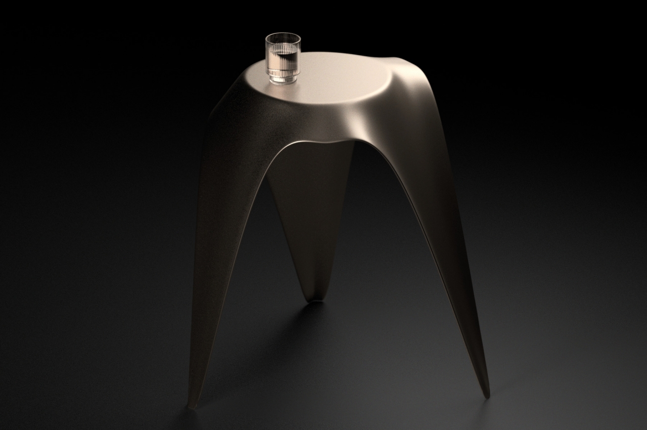 #This metal side table depicts a piece of falling fabric frozen in time
