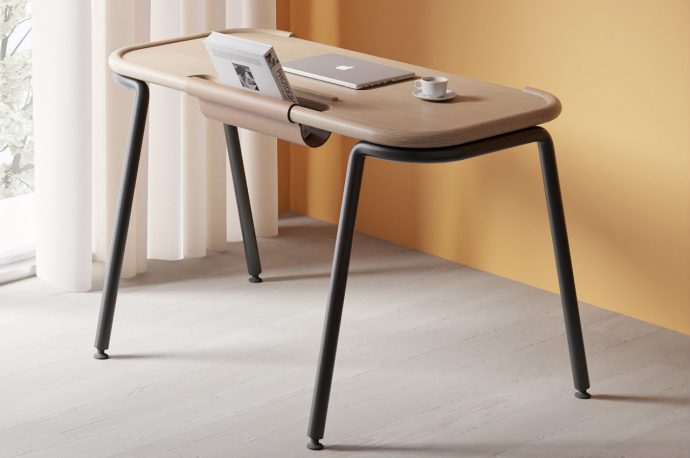This quirky-looking desk has an interesting way to keep your stuff to a minimum