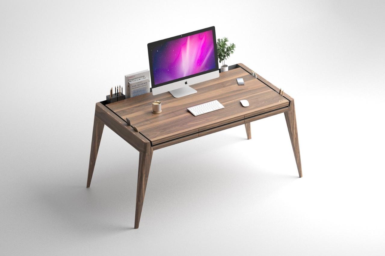 #Three-Six desk has circumferential metal inlay for storage