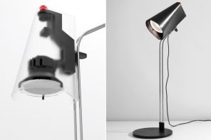 A modular lamp with an industrial aesthetic is the perfect space-saving desk accessory