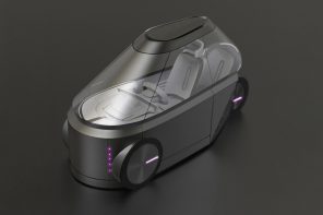 This futuristic two-seater city vehicle is a cross between a car and motorcycle