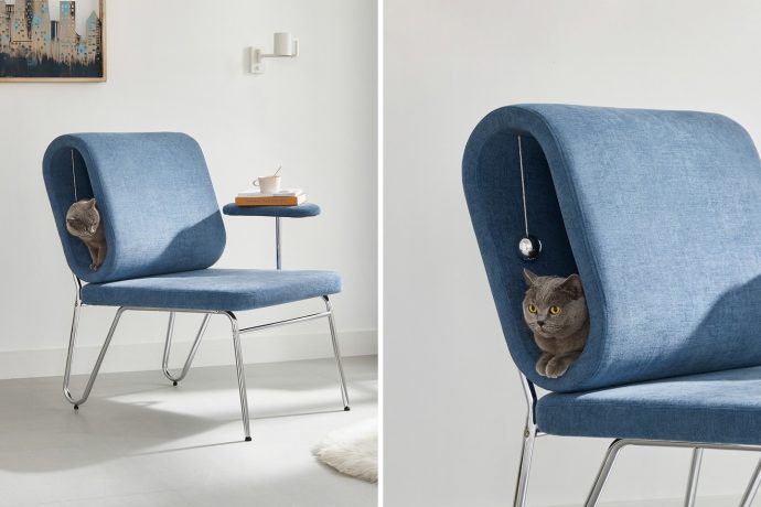 Adorable pet-friendly armchair was designed for both humans and cats to lounge in