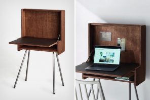 This bureau-style desk comes with a foldout table, a shelf, and even a dock for your laptop