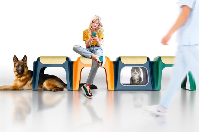 This modern and minimal multifunctional pet carrier doubles up as a stool for you