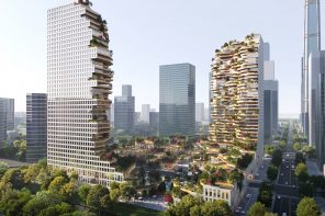 MVRDV designs a pair of L-shaped skyscrapers featuring cascading terraces and a green oasis