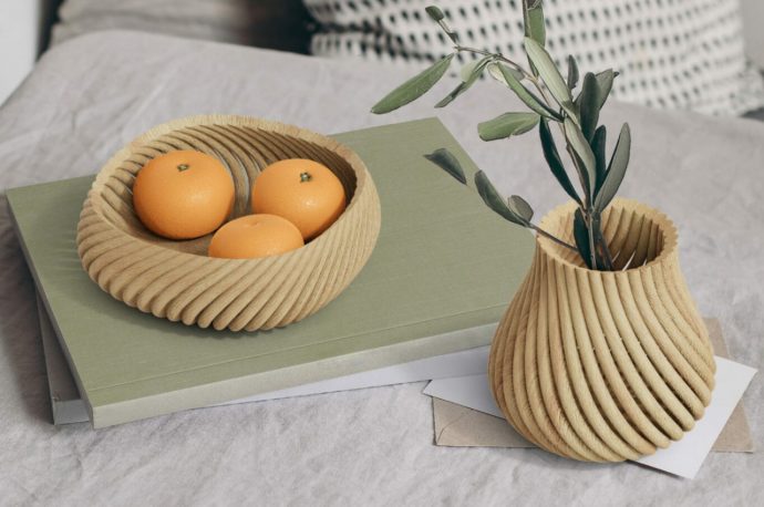 These stunning accessories and decorations are 3D printed from factory wood waste