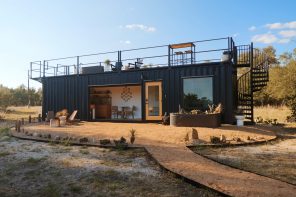 This Airbnb Shipping Container Home in Texas has its own Rooftop Deck with a hot tub and hammock