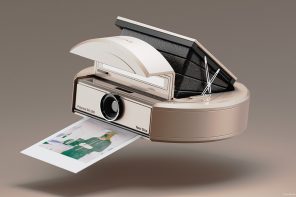 This modernized instant camera folds down compact when not in use