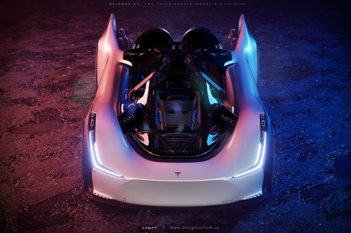 Tesla SpaceX Model concept hypercar gets massive rocket boosters like a Batmobile